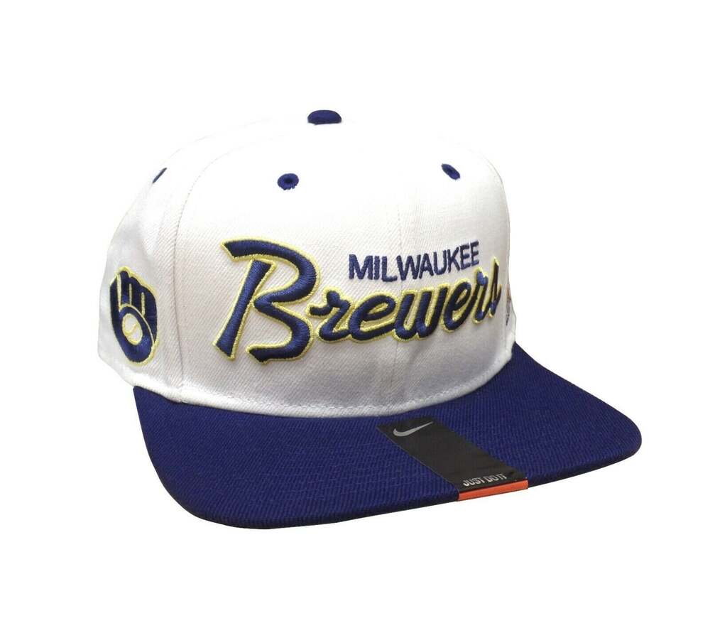 Nike Vintage Two Toned Script Milwaukee Brewers Snapback Hat / Cap